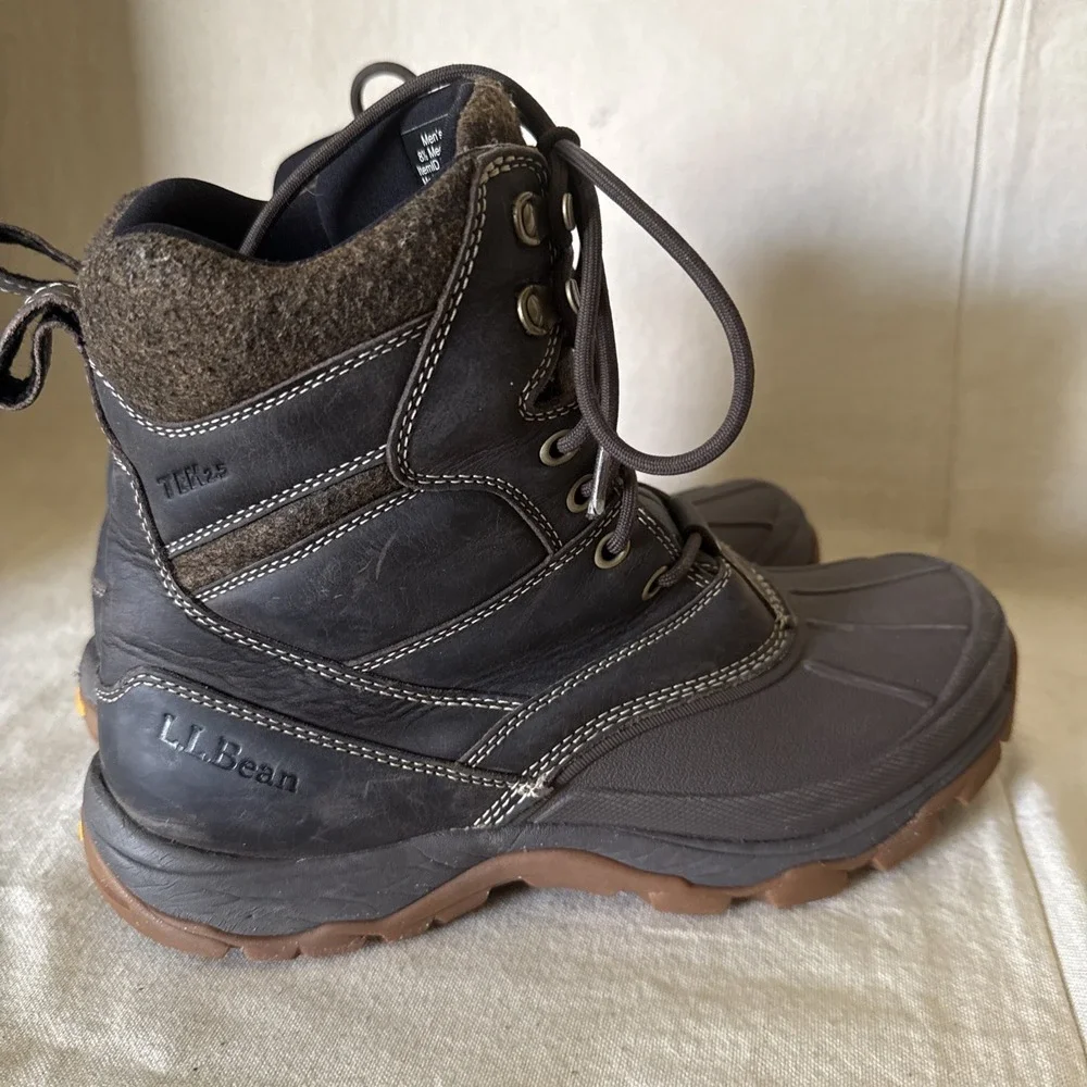 L.L. Bean Men's Size 8.5 M Storm Chaser 5 Brown Leather Winter Boots Arctic Grip